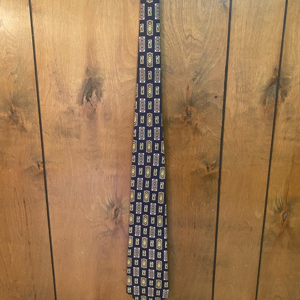 Tommy Hilfiger Navy and Gold Geometric Tie